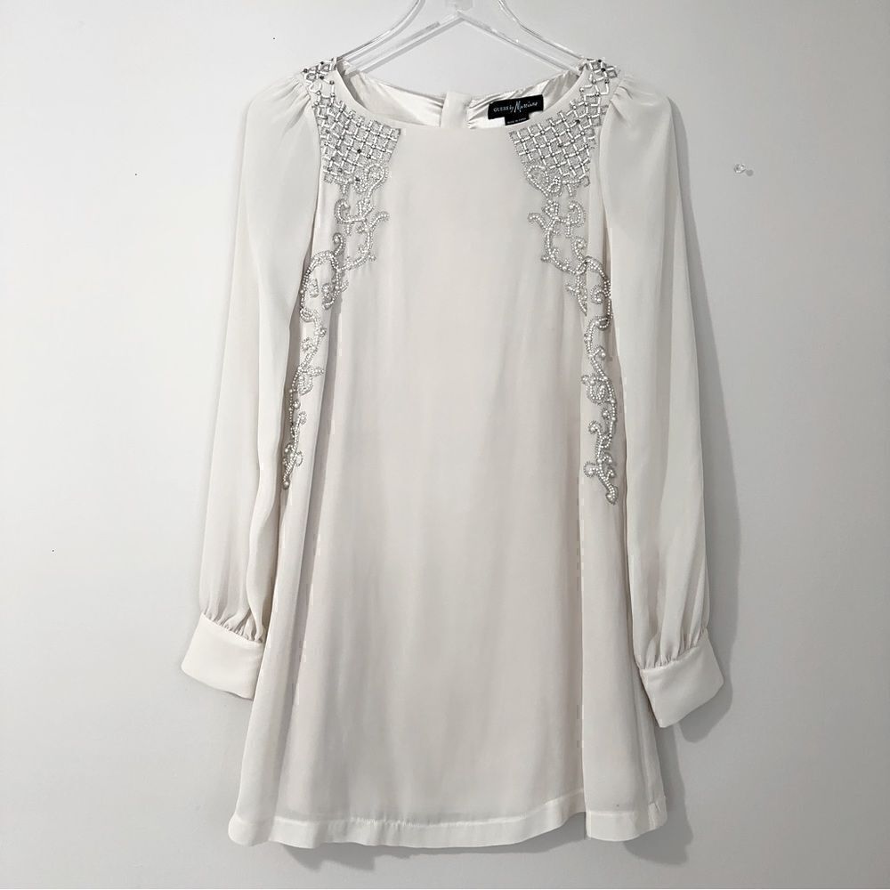 ⭕️ GUESS by Marciano Dress Cream Silver Crystals Embroidered XS